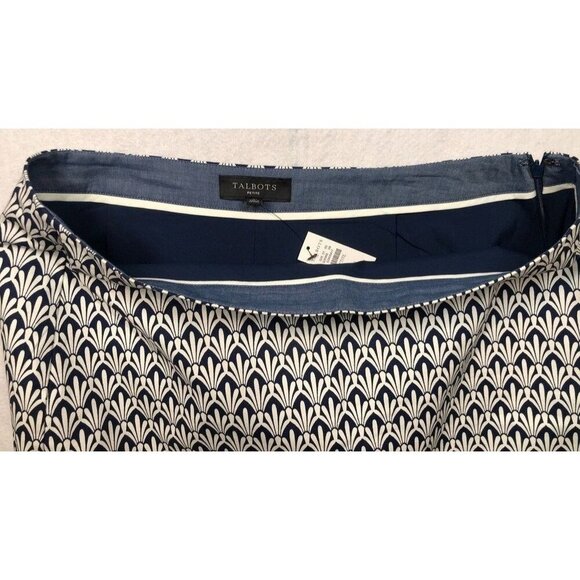 Talbots A-Line Pencil Skirt Navy Blue White Geometric Fan Print Lined Womens 16P - Picture 4 of 7